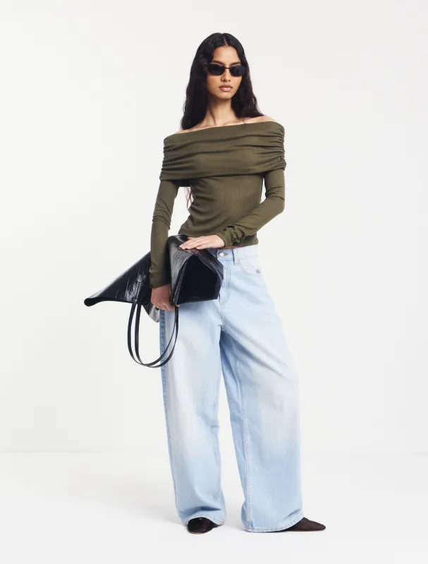 Stevie Rib Fold Over Top in Leaf Green made by Ninety Percent