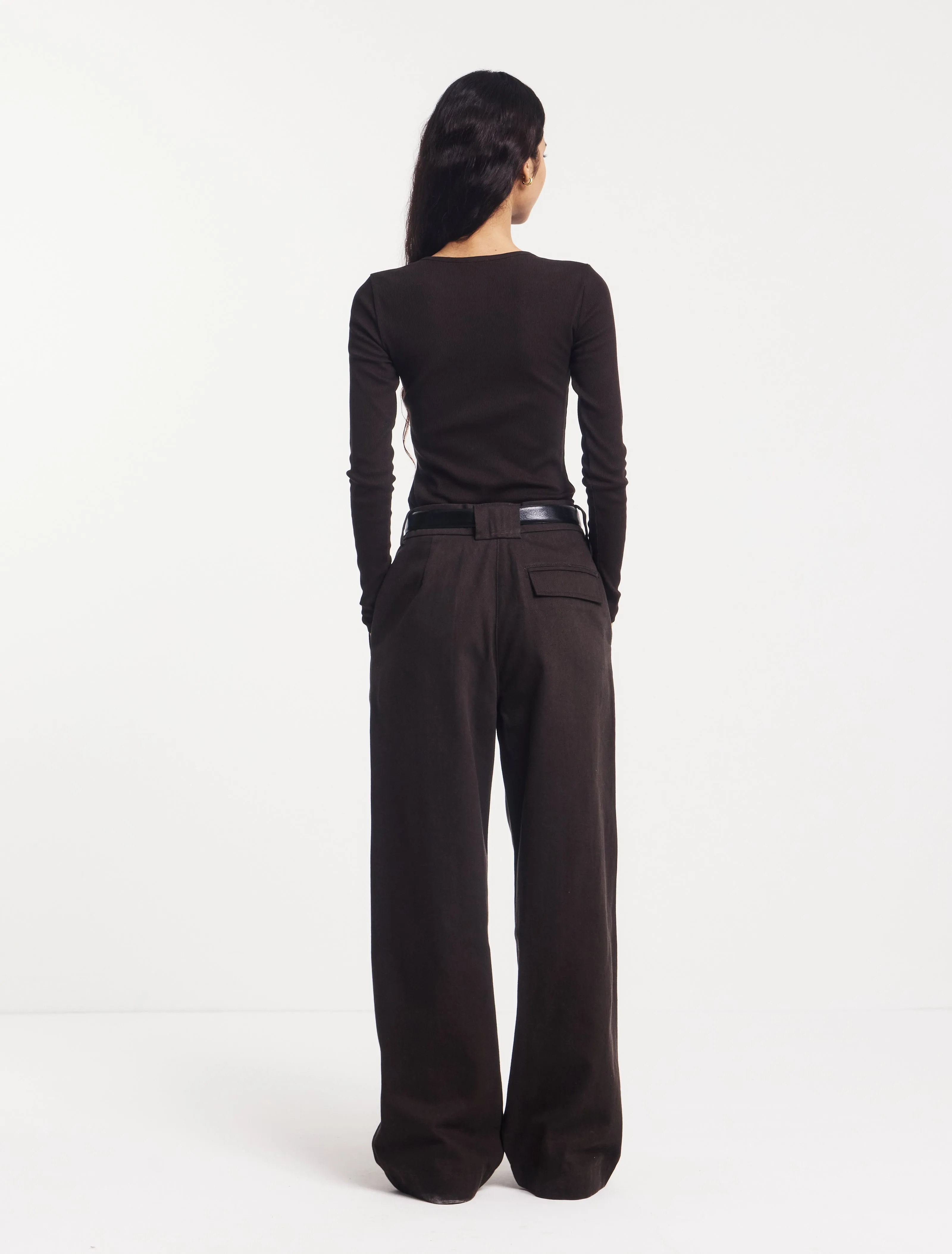Organic Cotton Denim Trousers in Bitter Chocolate sold by Ninety Percent product image thumbnail 2