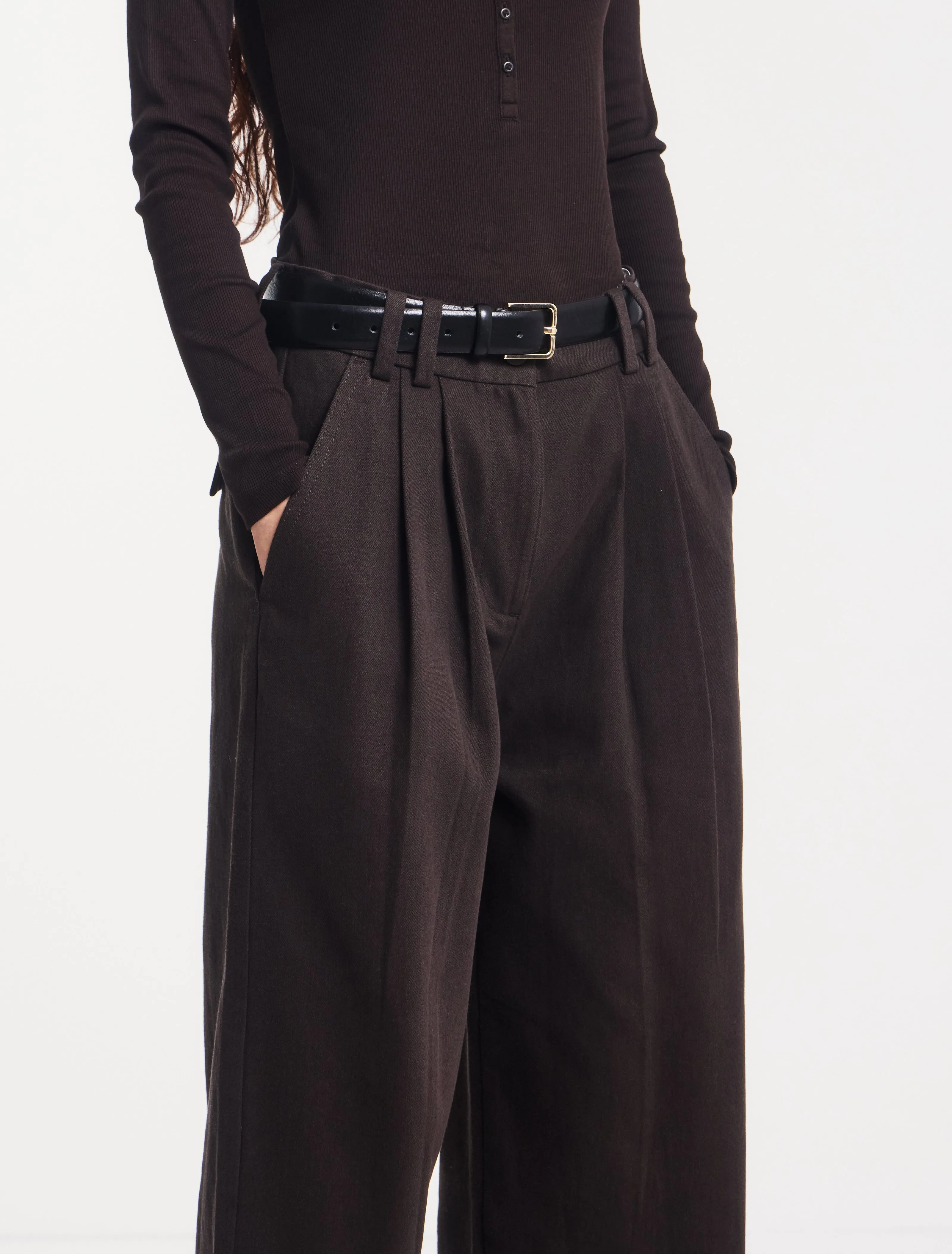 Organic Cotton Denim Trousers in Bitter Chocolate sold by Ninety Percent product image thumbnail 3