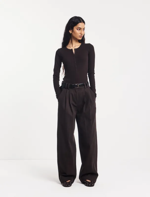 Organic Cotton Denim Trousers in Bitter Chocolate made by Ninety Percent