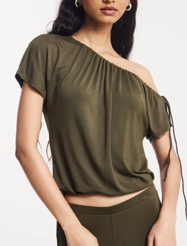 Marlowe Draw Cord Tee in Leaf Green sold by Ninety Percent