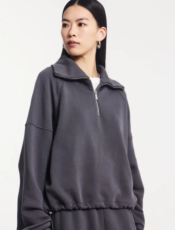 Classic Half Zip Sweatshirt in Magnet made by Ninety Percent