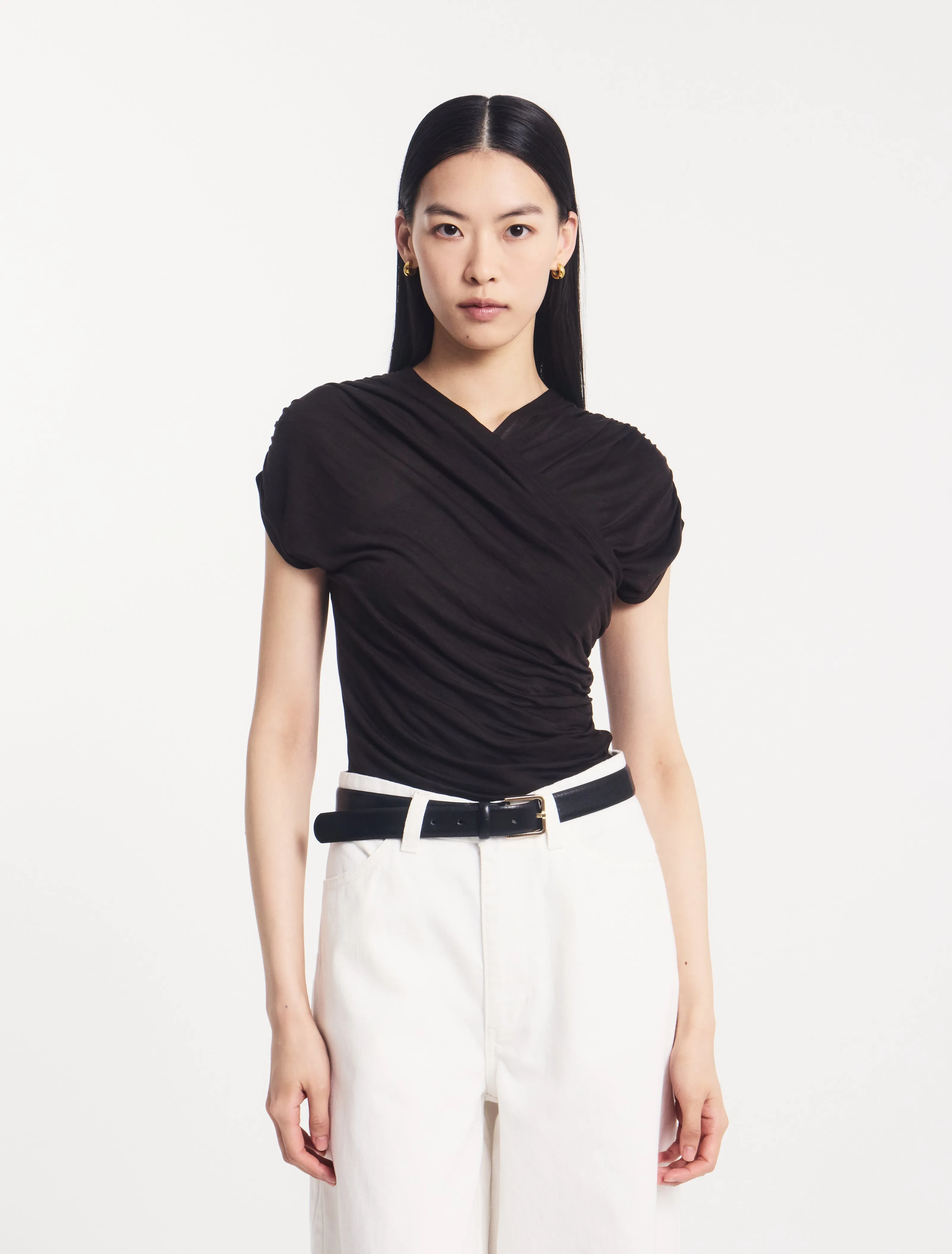 Indie Wrap Top in Bitter Chocolate sold by Ninety Percent