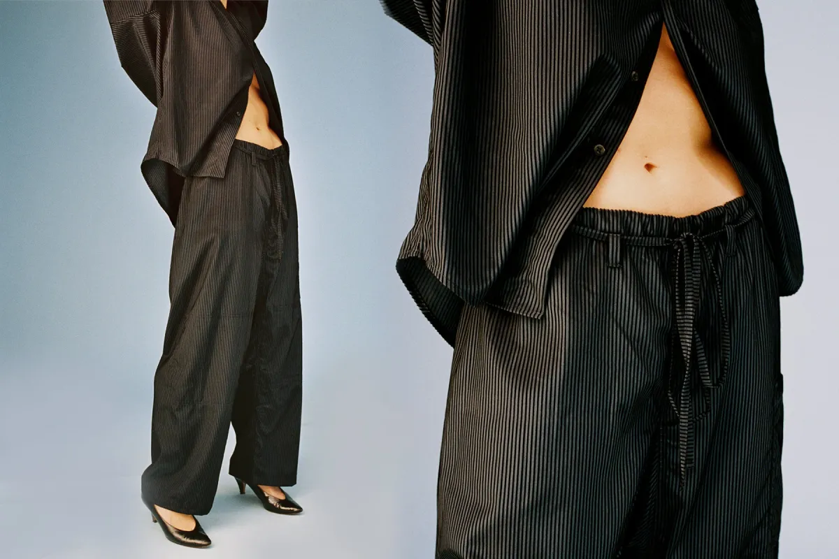Flocked Stripe Lou Pant - Navy/Black sold by Gil Rodriguez