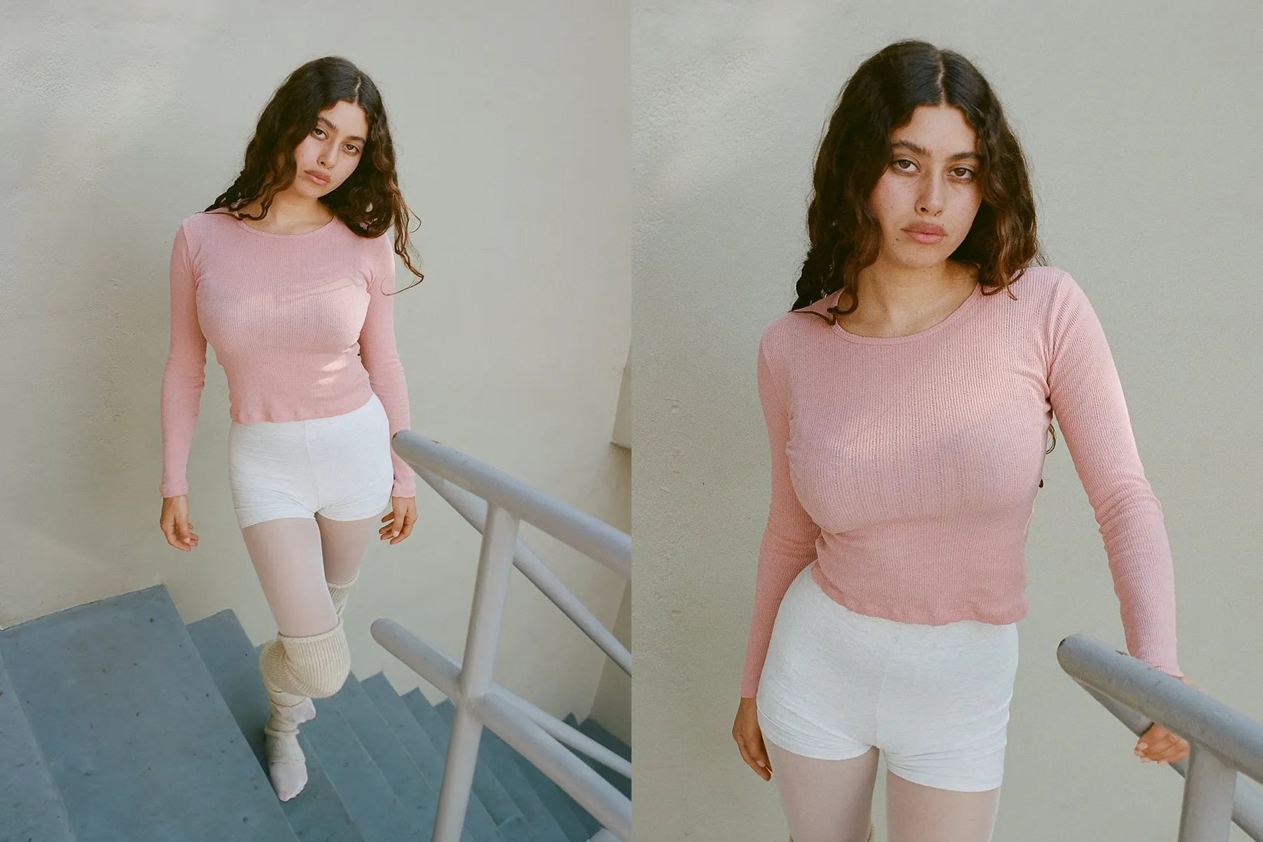 Pointelle Perla Long Sleeve Tee - Pink Clay sold by Gil Rodriguez
