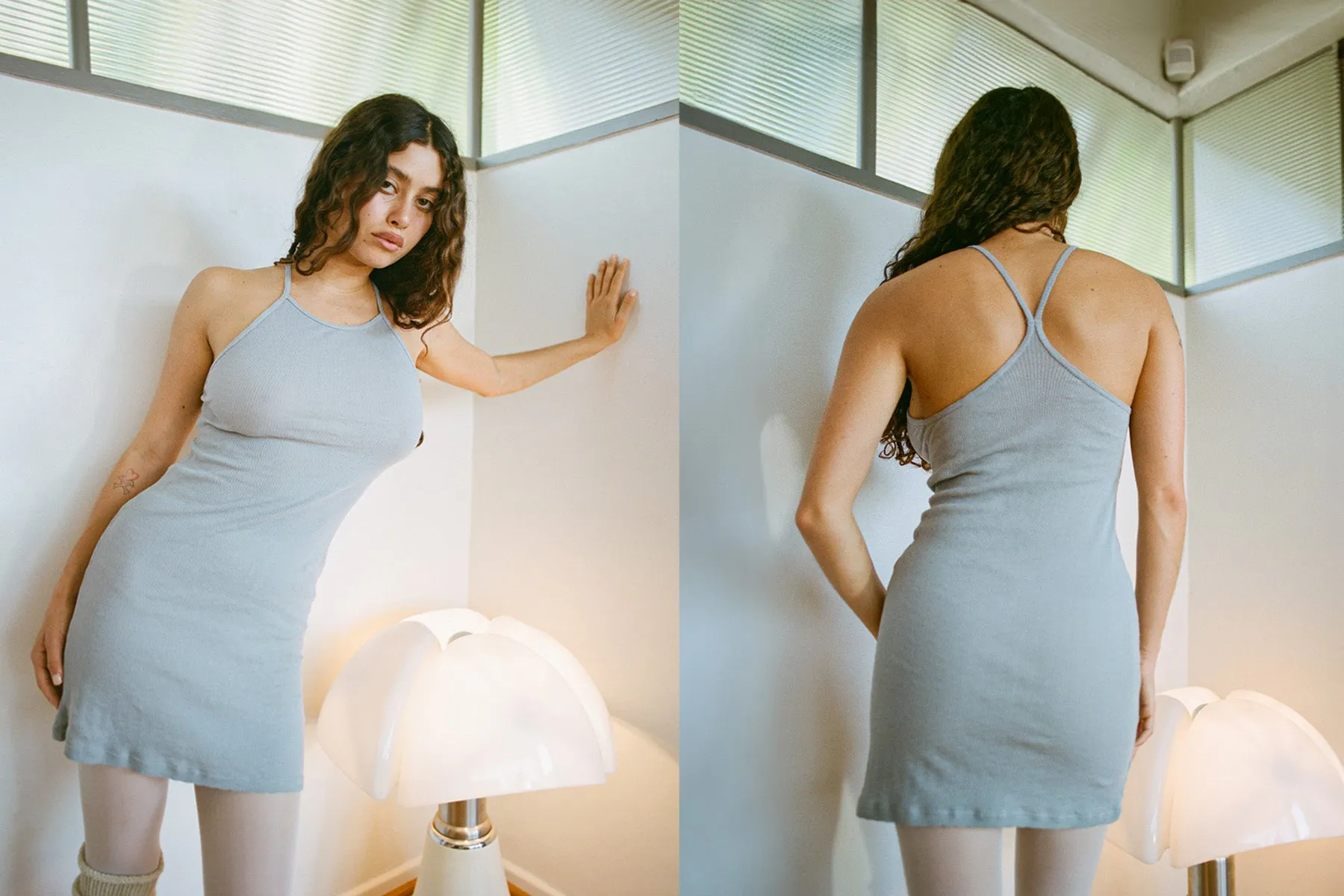 Pointelle Miro Mini Dress - Neutral Grey sold by Gil Rodriguez