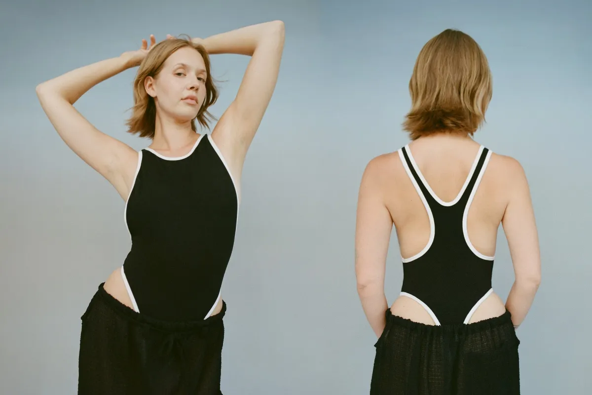 Racer Contrast Bodysuit - Black with White Binding made by Gil Rodriguez