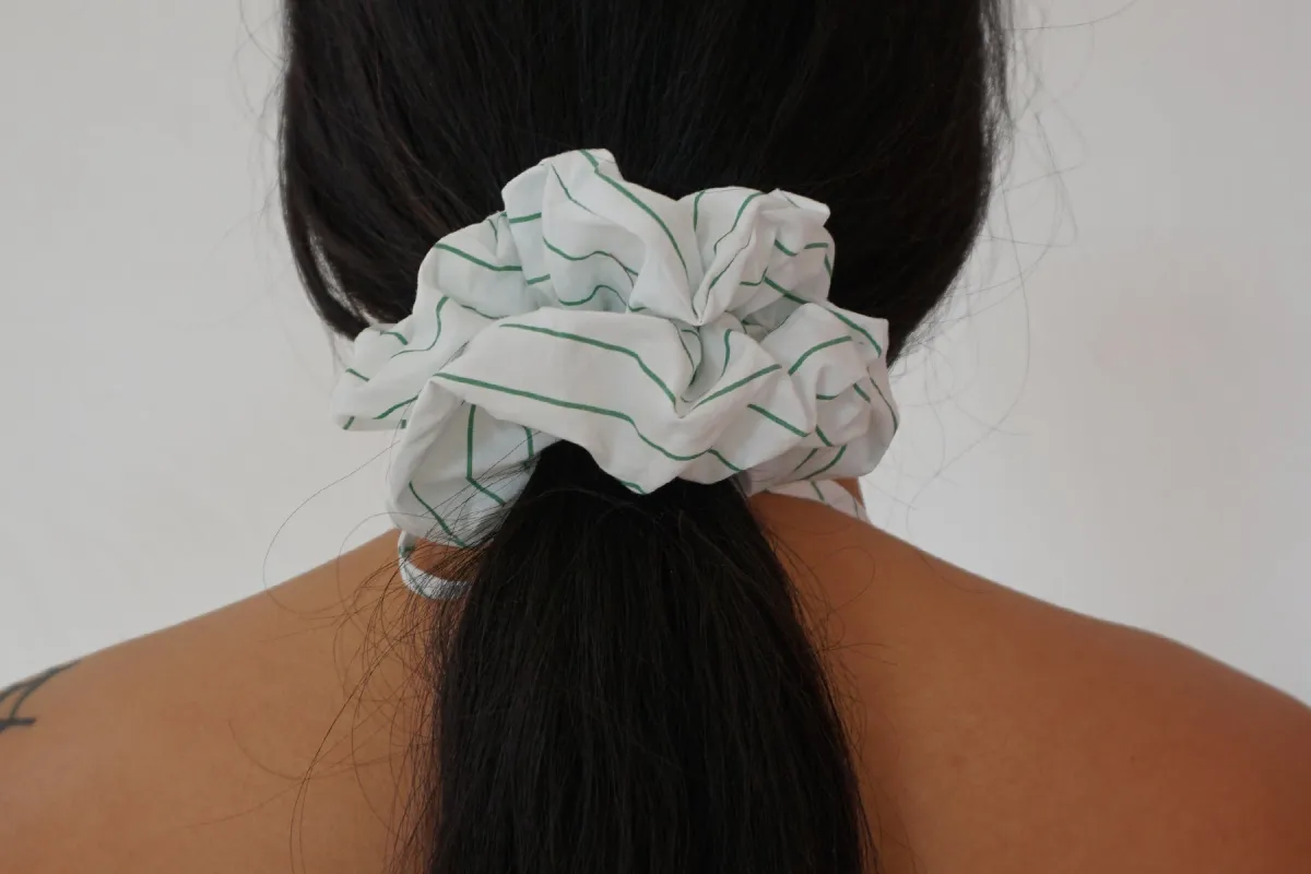 Stripe Poplin Scrunchie - White and Green Stripe sold by Gil Rodriguez