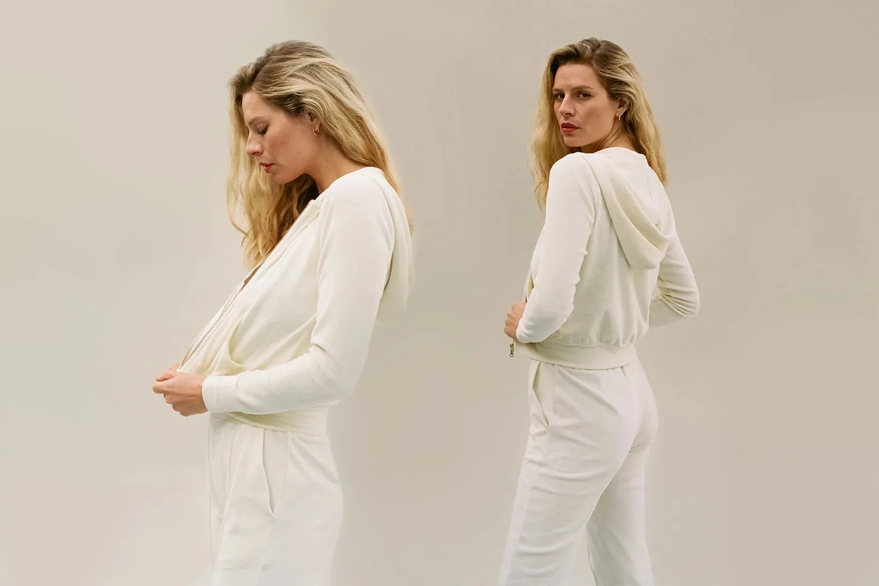 Velour Zip Up Crop Hoodie - Cream (2nd Quality) sold by Gil Rodriguez product image thumbnail 2