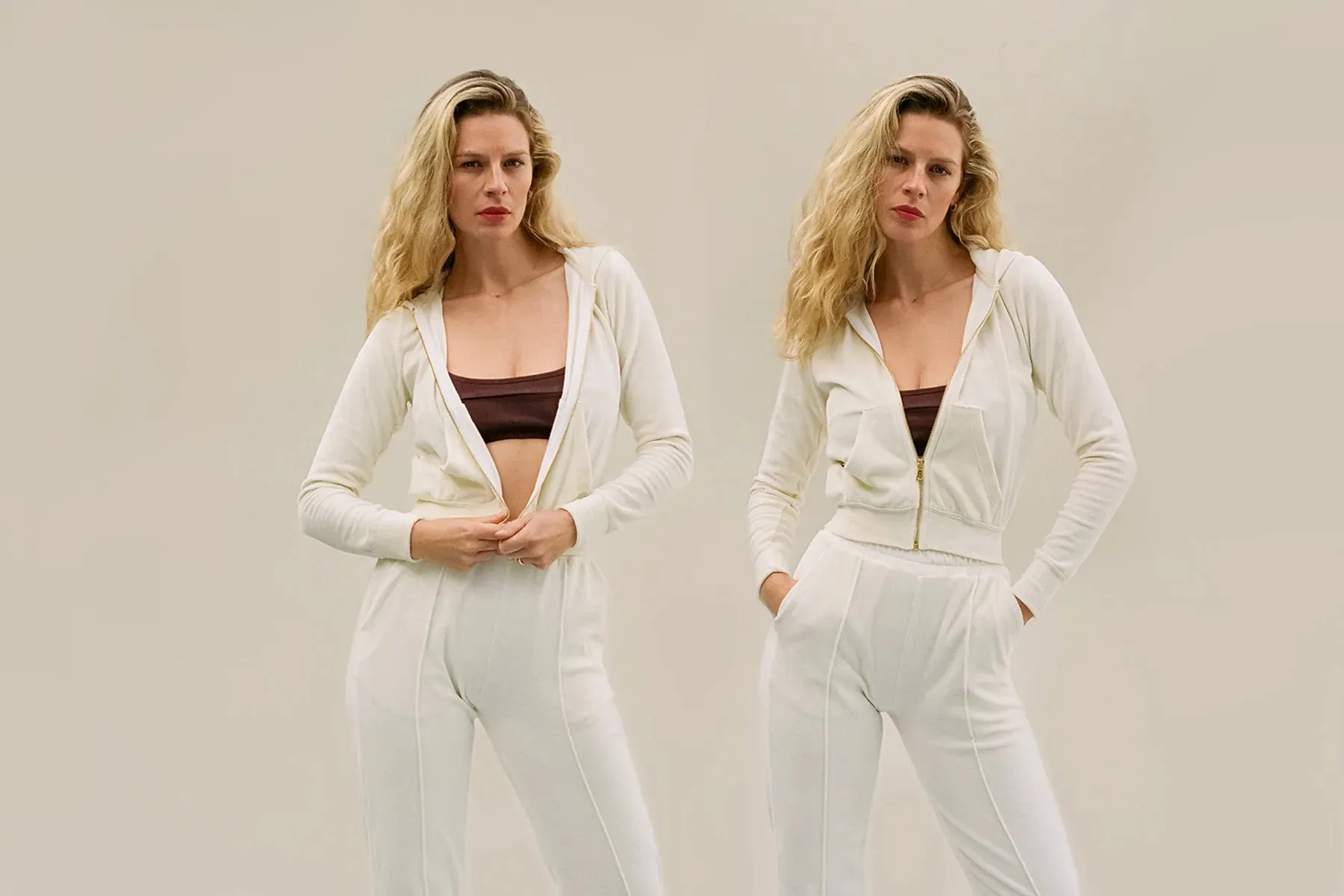 Velour Zip Up Crop Hoodie - Cream (2nd Quality) sold by Gil Rodriguez