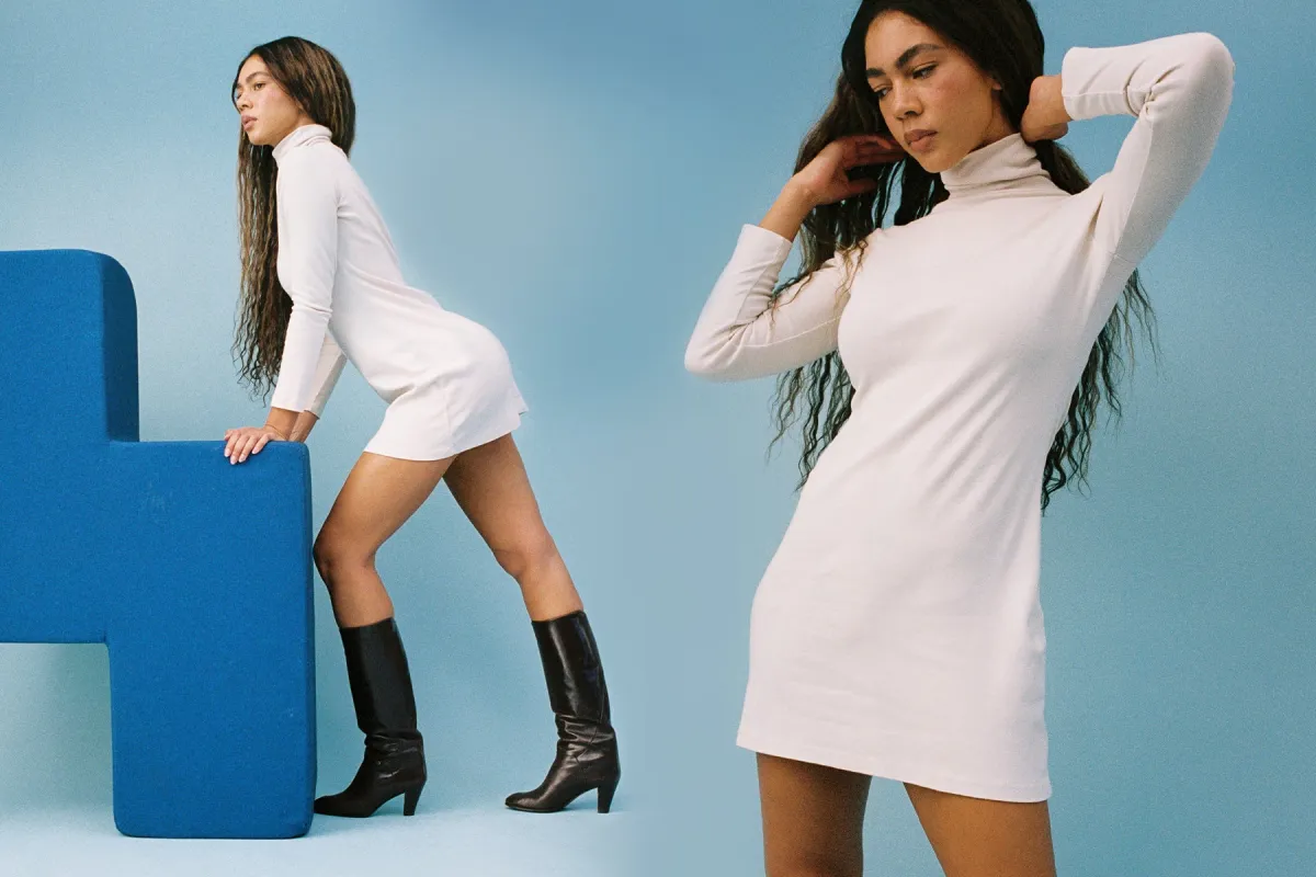 Turtleneck L/S Bellevue Mini Dress - Birch sold by Gil Rodriguez