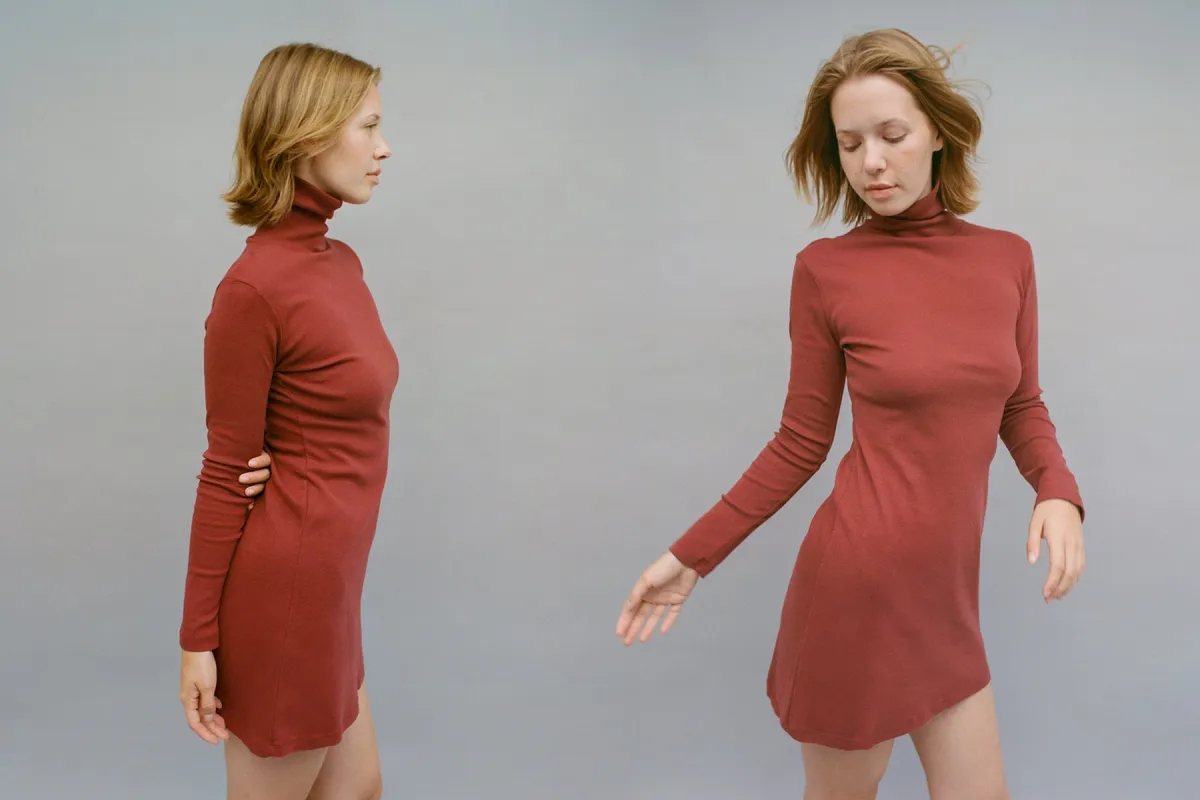 Turtleneck L/S Bellevue Mini Dress - Sangria sold by Gil Rodriguez