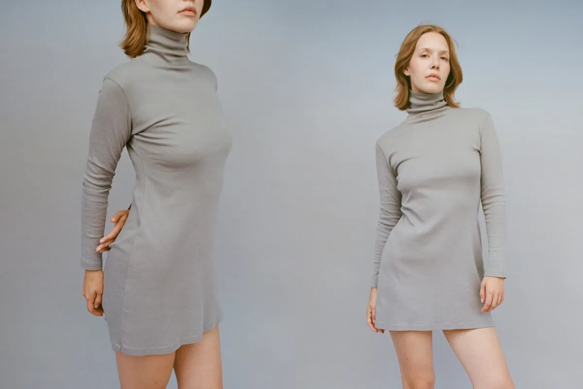 Turtleneck L/S Bellevue Mini Dress - Neutral Grey sold by Gil Rodriguez