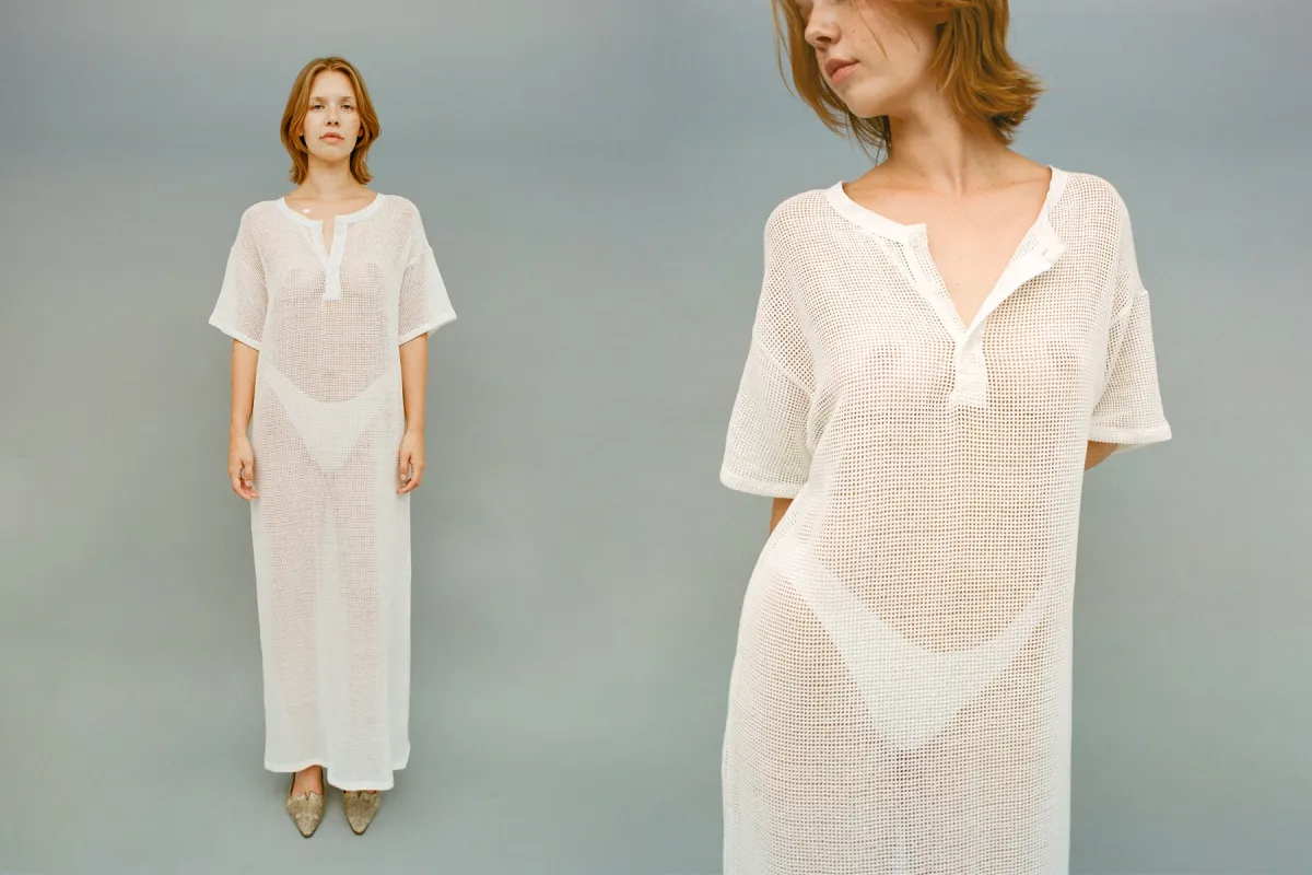 Grid Mesh Long Tunic - White made by Gil Rodriguez
