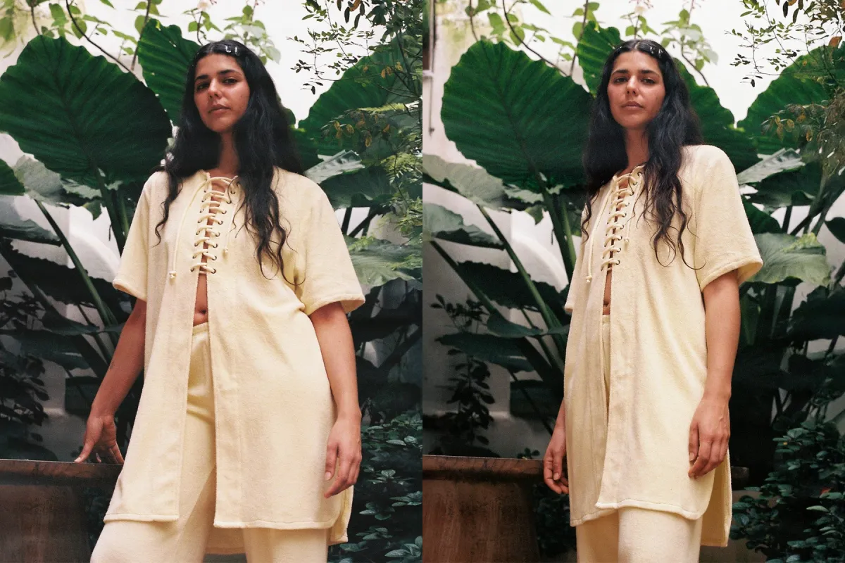 Lace-Up Terry Tunic - Butter sold by Gil Rodriguez