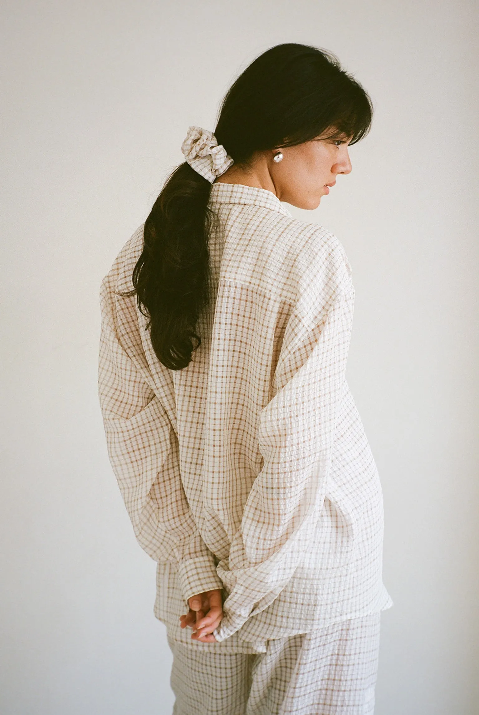 Plaid Crinkle Scrunchie - White/Tan sold by Gil Rodriguez product image thumbnail 3