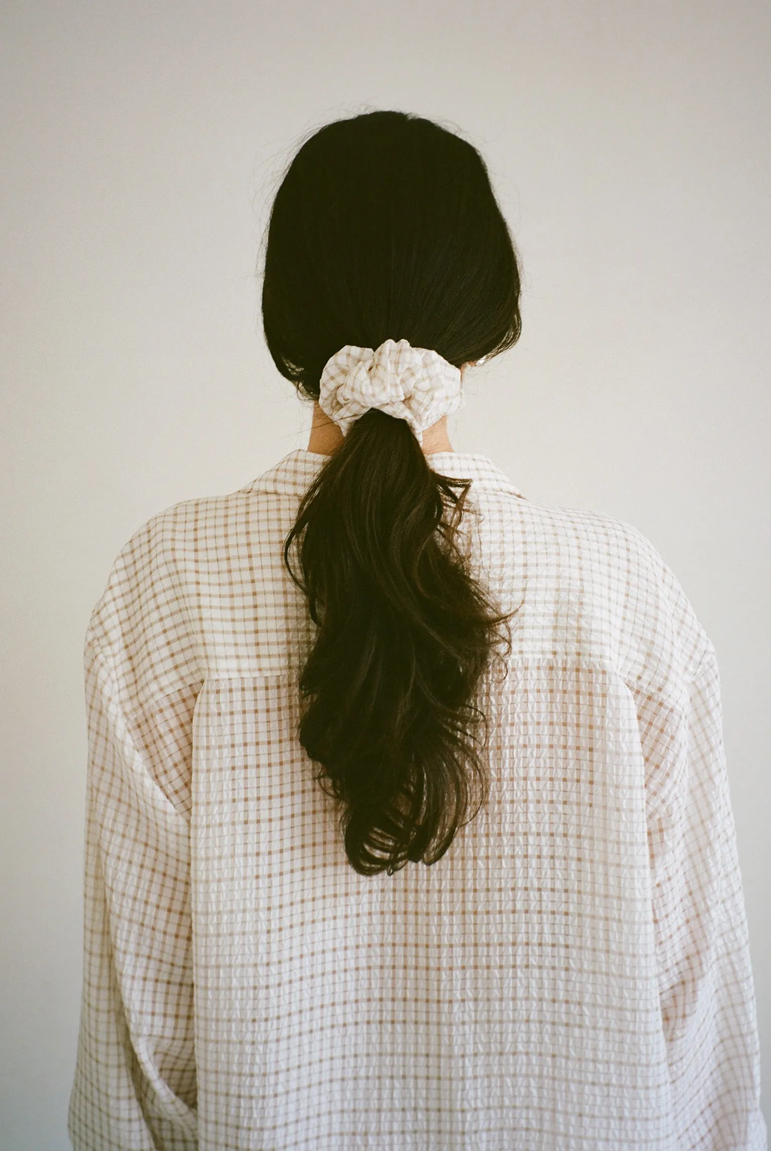 Plaid Crinkle Scrunchie - White/Tan sold by Gil Rodriguez product image thumbnail 4