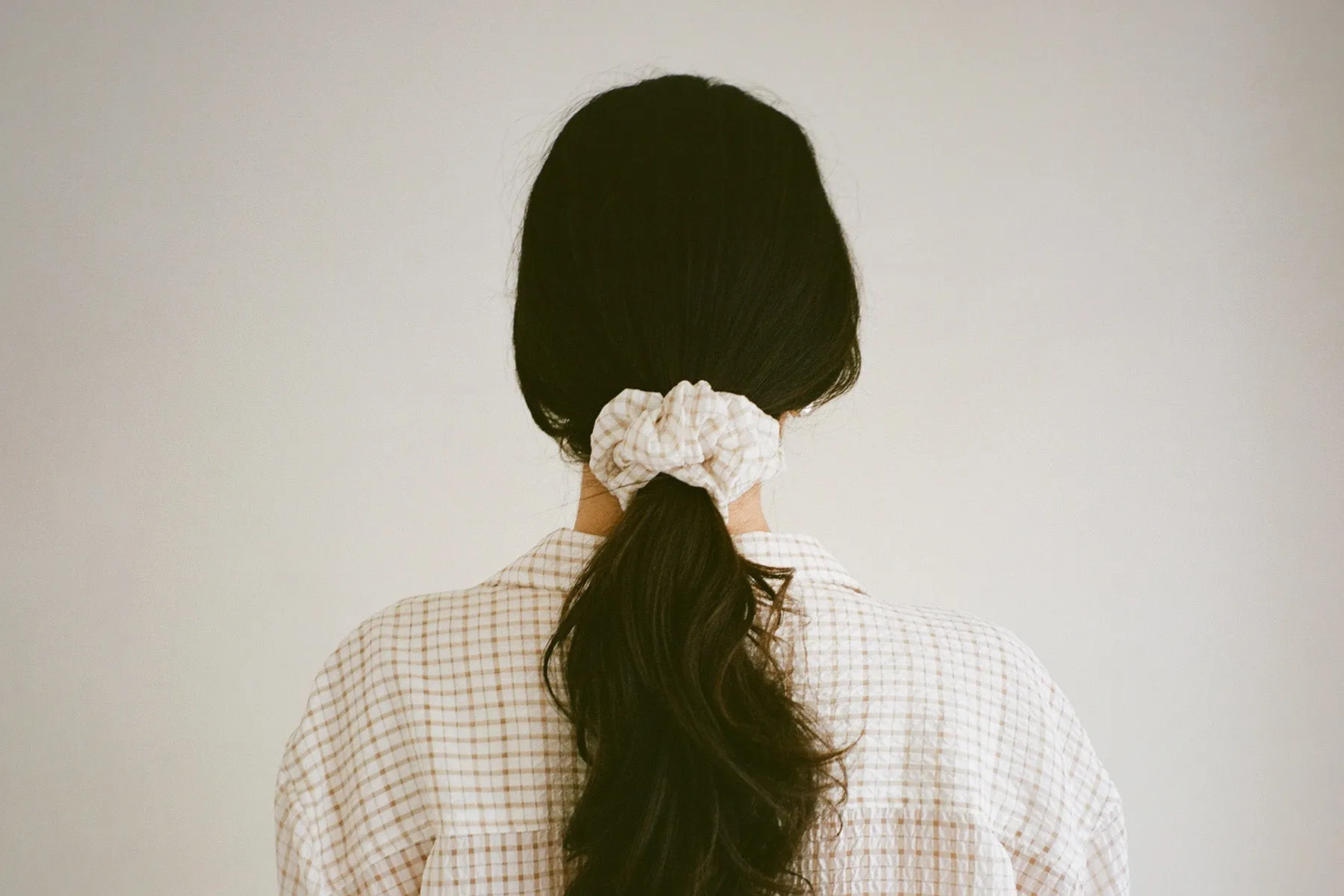 Plaid Crinkle Scrunchie - White/Tan sold by Gil Rodriguez product image thumbnail 2
