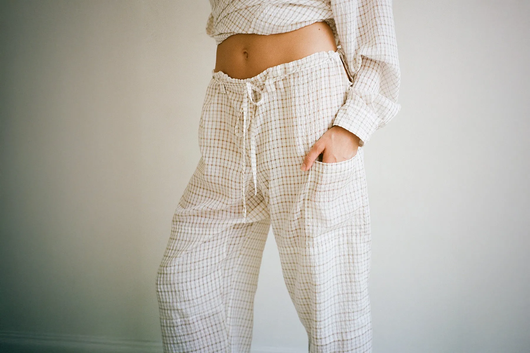 Plaid Crinkle Lou Pant - White/Tan sold by Gil Rodriguez product image thumbnail 2