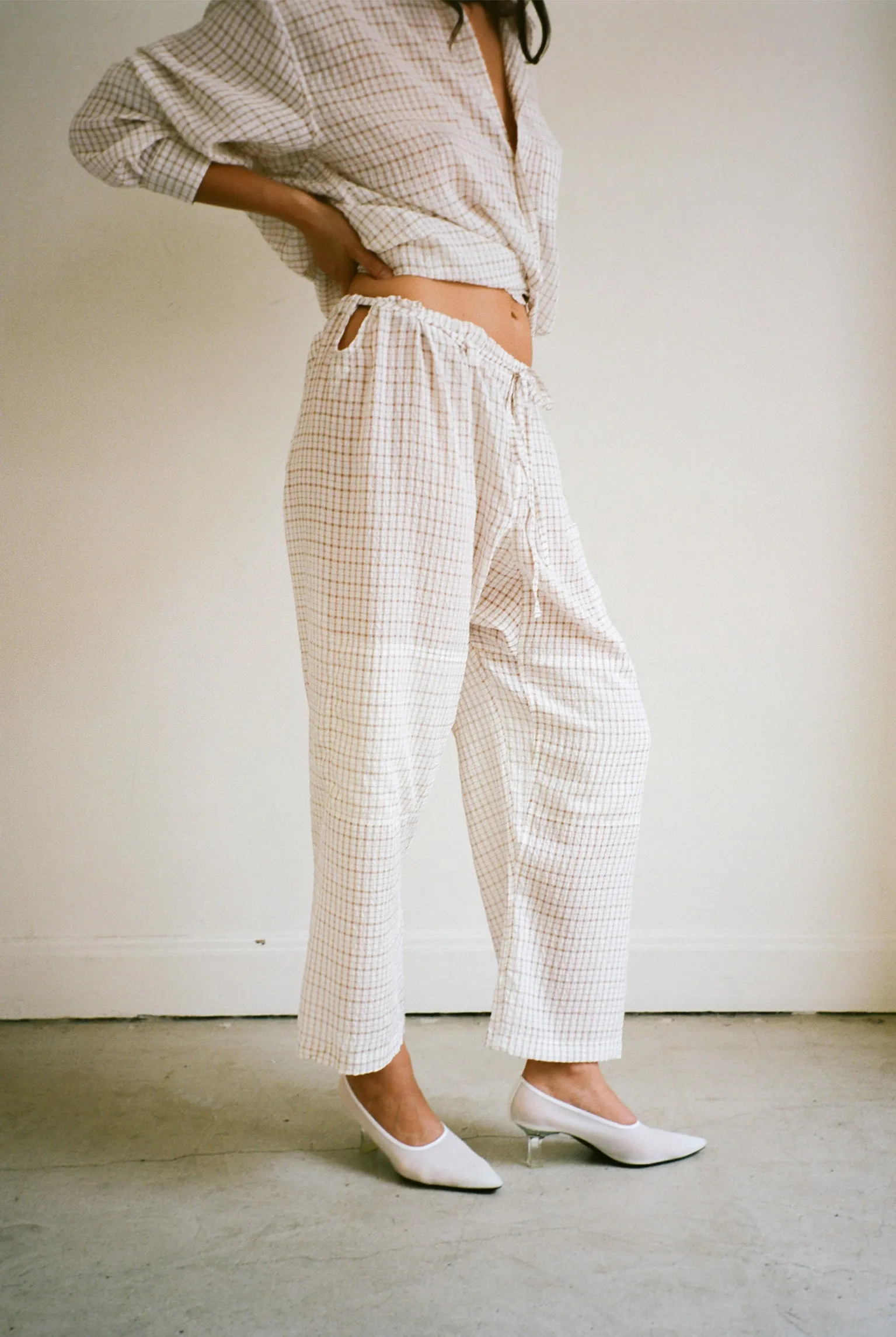 Plaid Crinkle Lou Pant - White/Tan sold by Gil Rodriguez product image thumbnail 4