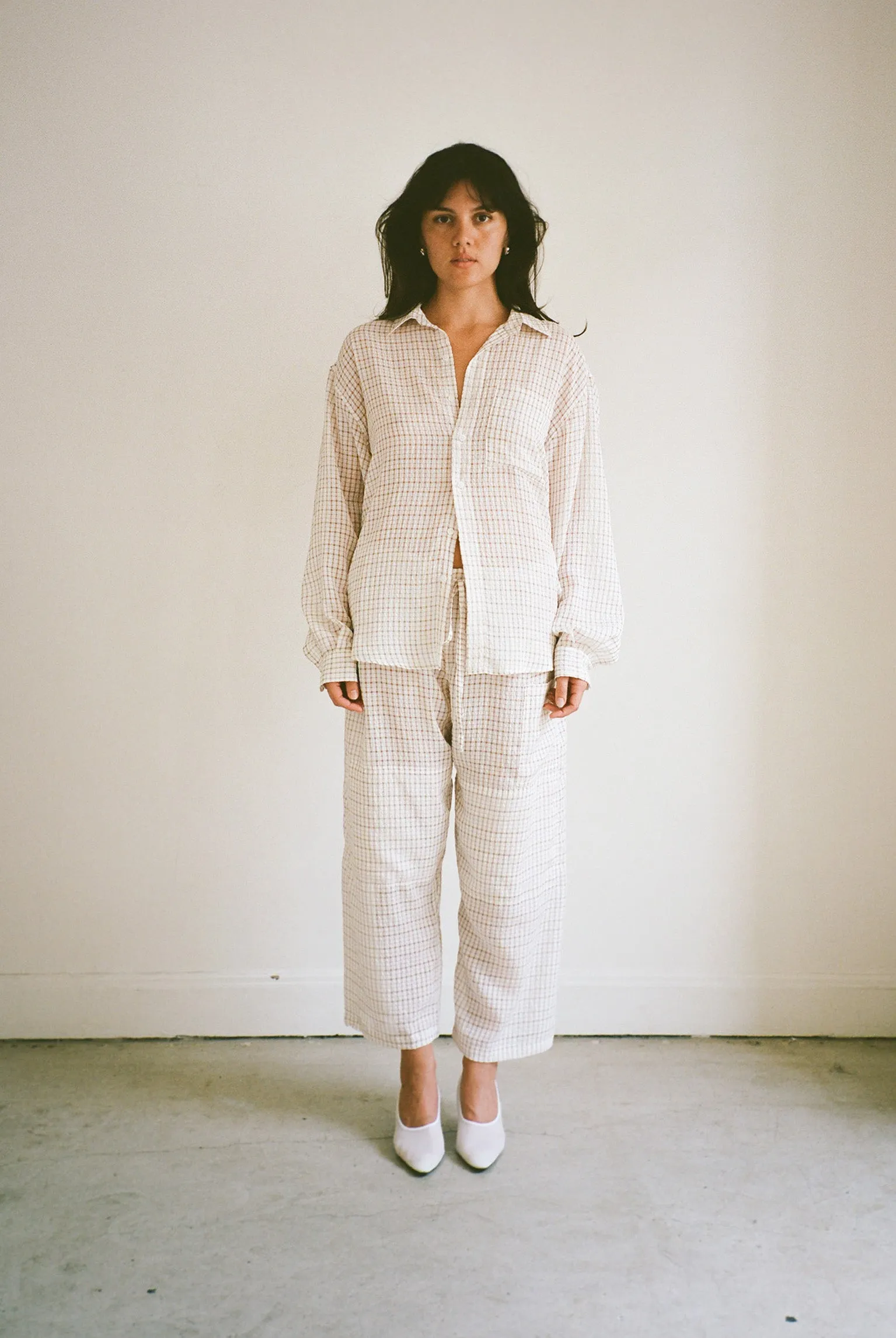 Plaid Crinkle Big Button Up - White/Tan sold by Gil Rodriguez product image thumbnail 3