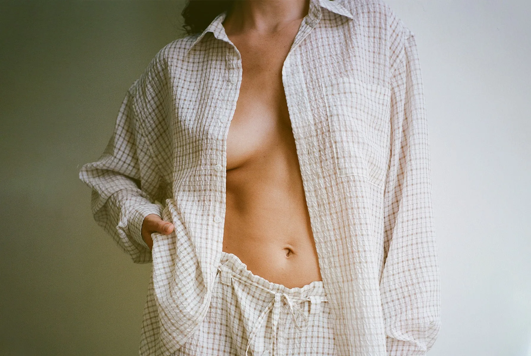 Plaid Crinkle Big Button Up - White/Tan sold by Gil Rodriguez product image thumbnail 2