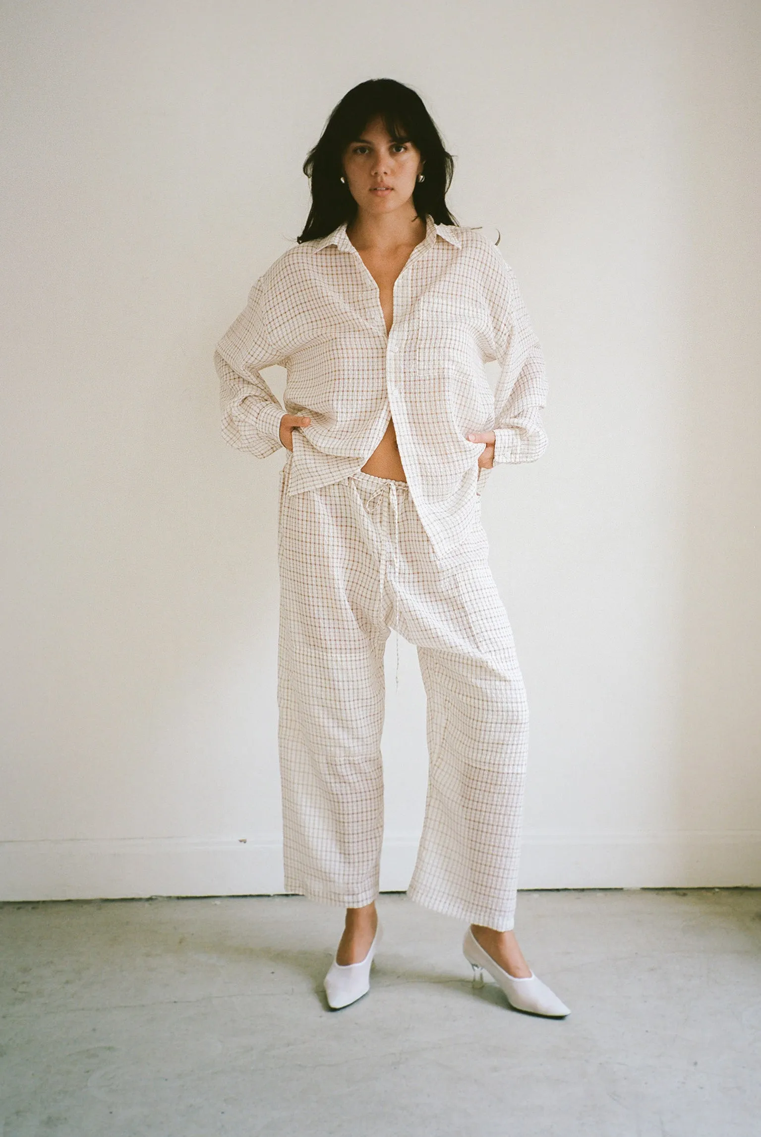 Plaid Crinkle Big Button Up - White/Tan sold by Gil Rodriguez product image thumbnail 5