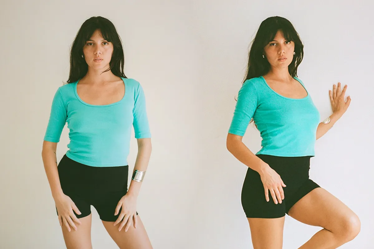 Celine Half-Sleeve Top - Aqua sold by Gil Rodriguez