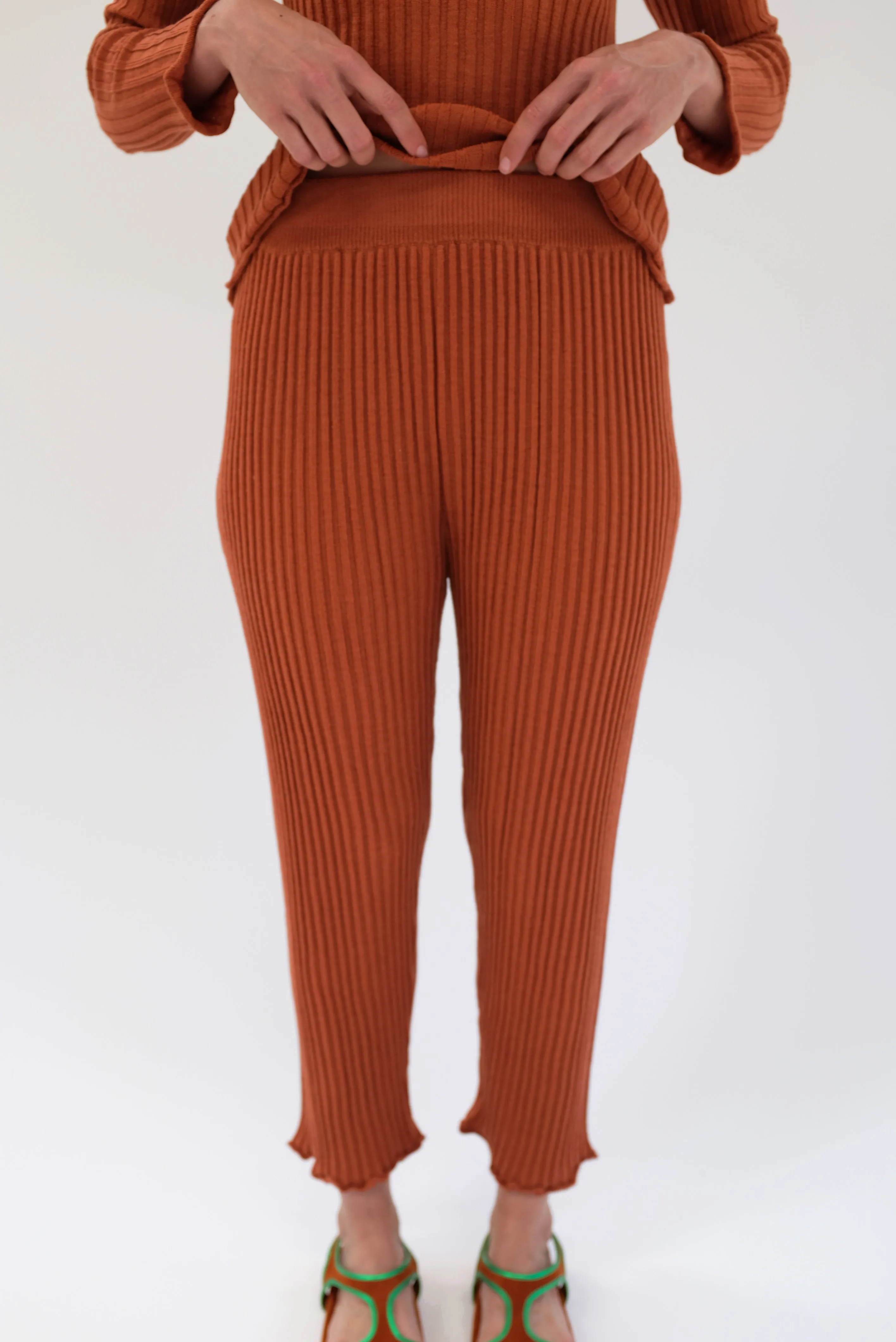 Beklina Merino Ribbed Joggers Terracotta sold by Beklina