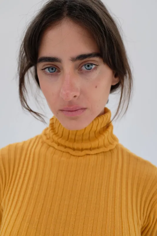 Beklina Merino Ribbed Turtleneck Saffron made by Beklina
