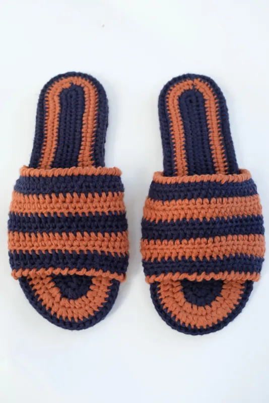 Beklina Crochet Slipper Terracotta/Navy sold by Beklina