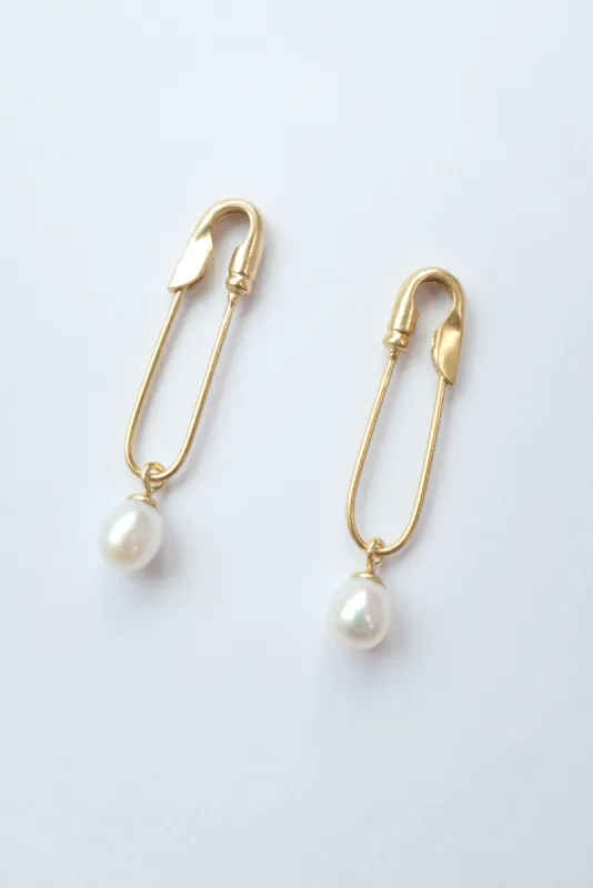 Beatriz Palacios Pearls Safety Pin Earrings sold by Beklina