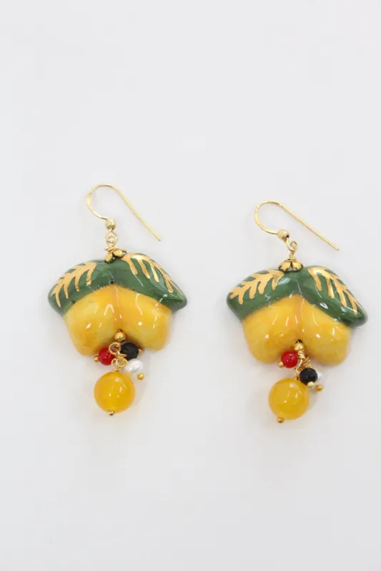 Italian Hand Painted Ceramic Earrings Lemons sold by Beklina