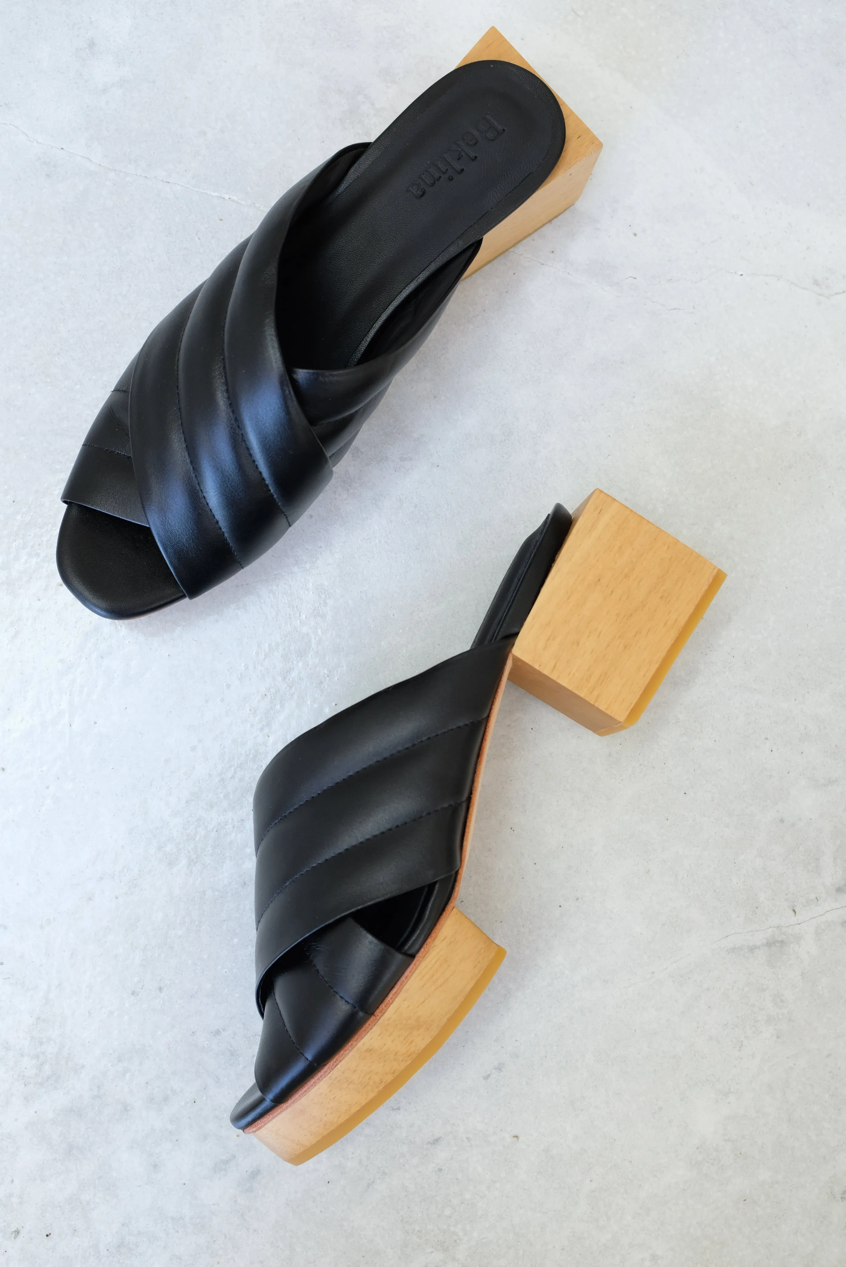 Beklina Matisse Criss-cross Platform Slide Black sold by Beklina