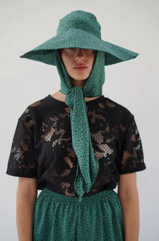 Beklina Scarf Hat Torn Dot Green made by Beklina