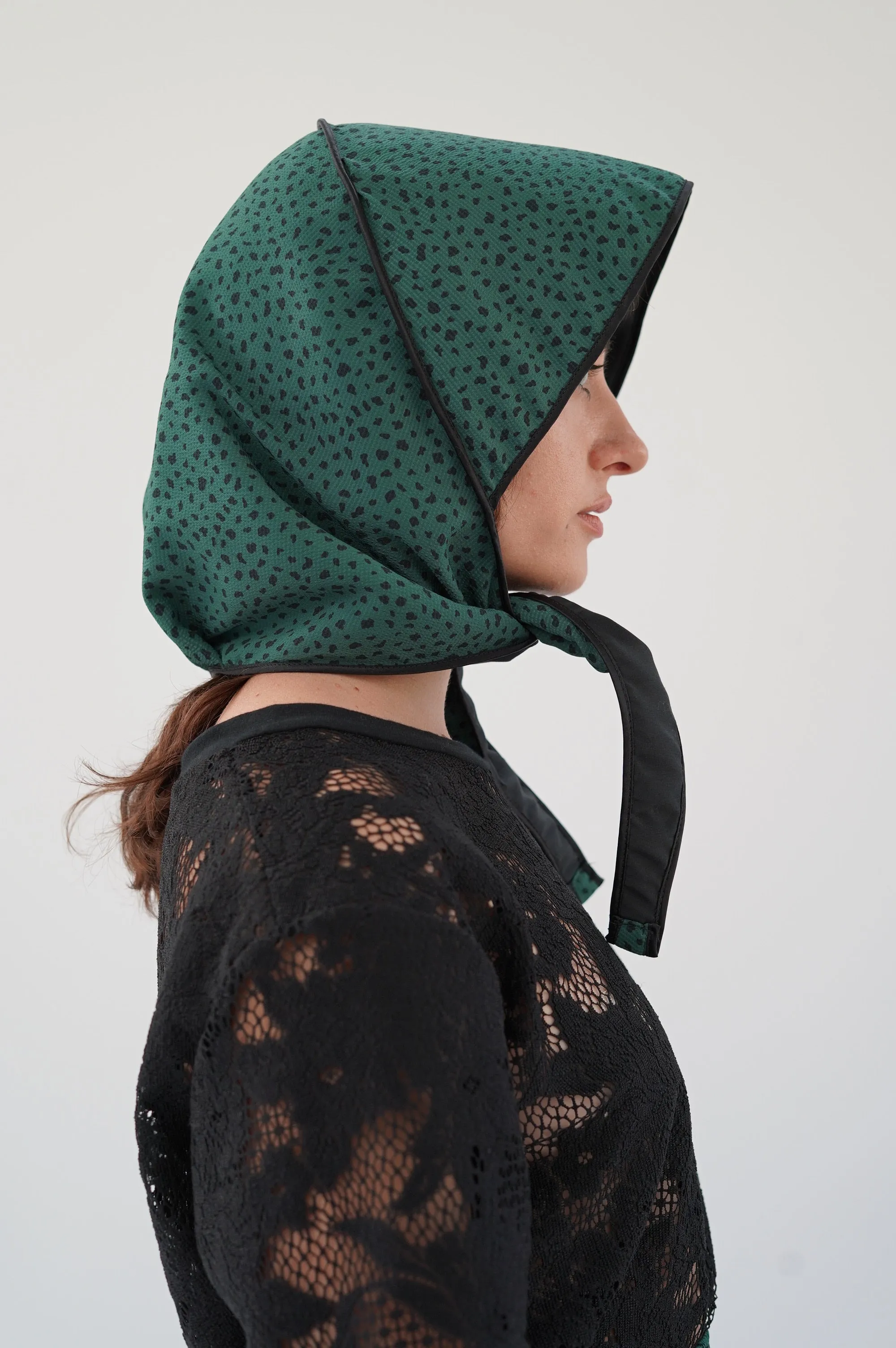 Beklina Quilted Bonnet Torn Dot Green sold by Beklina