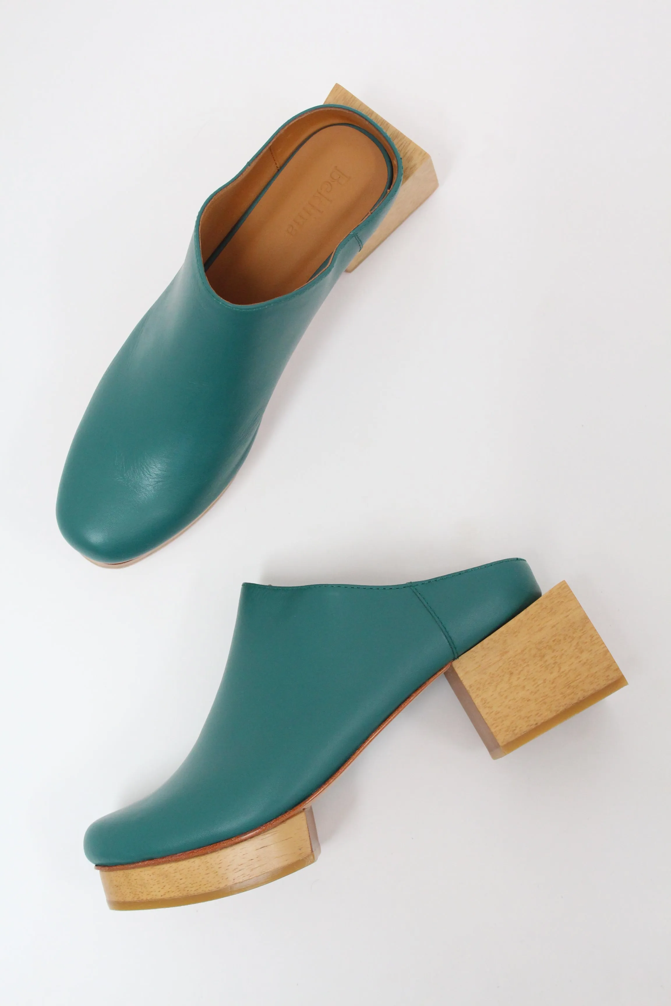 Beklina Matisse Platform Mules Cypress sold by Beklina
