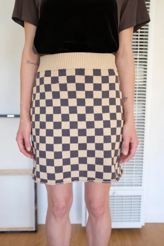 Beklina Knit Check Skirt Charcoal made by Beklina