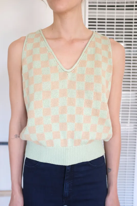 Beklina Knit Check Tank Mint Toast made by Beklina