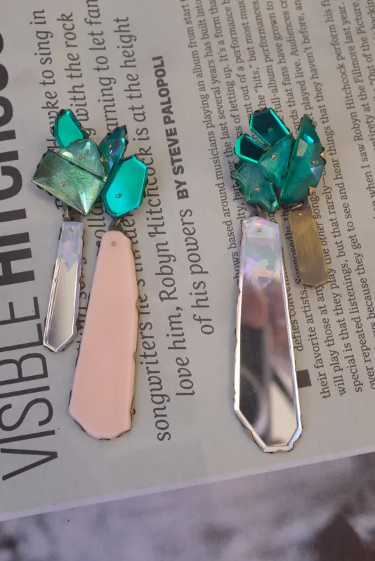 Nikki Couppee Green Mirror Earrings sold by Beklina