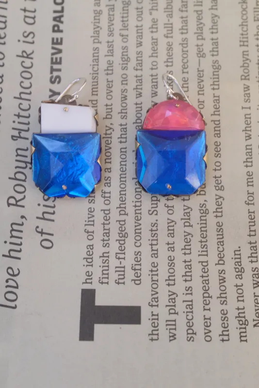 Nikki Couppee Hot Pink/Blue Gem Earrings sold by Beklina