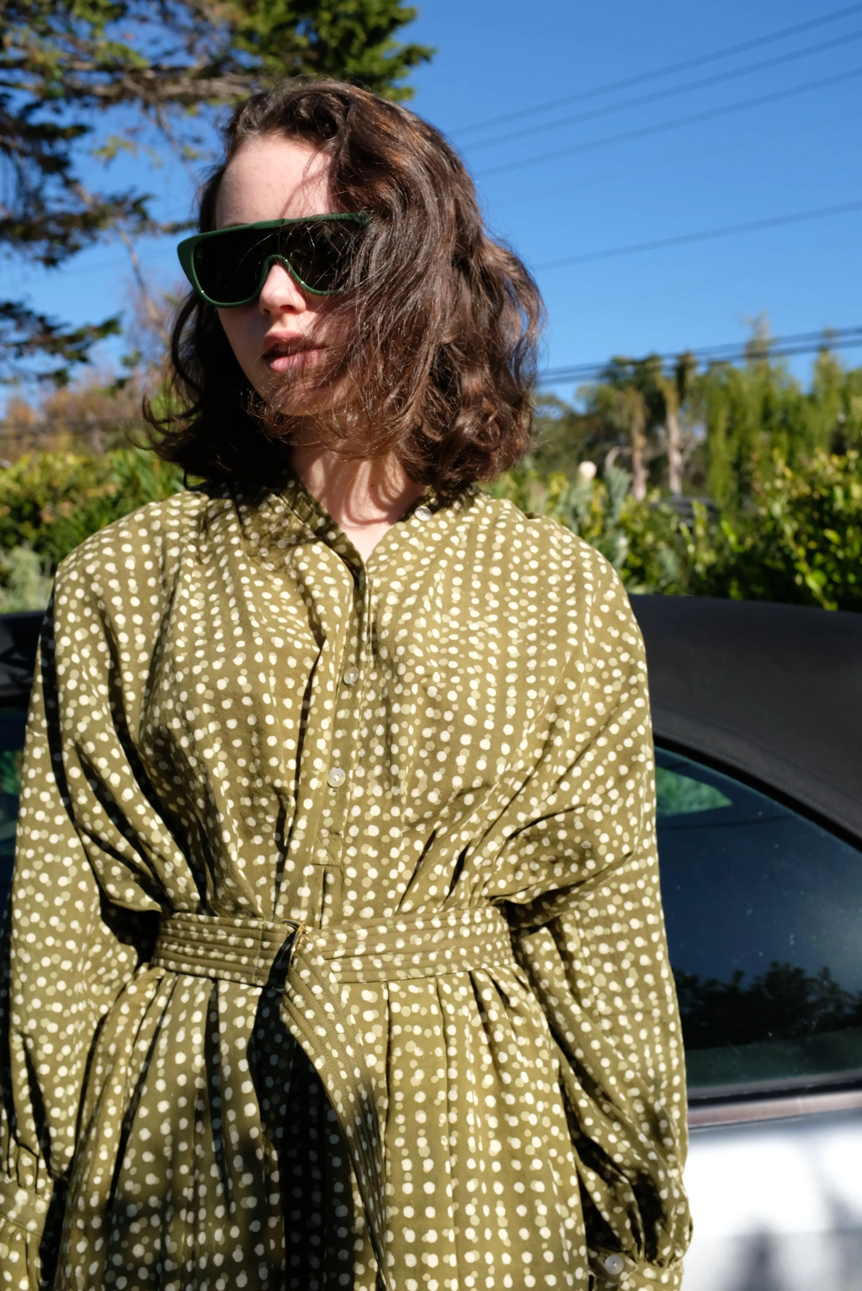 Heinui Dino Dress Olive Green Dots sold by Beklina product image thumbnail 2