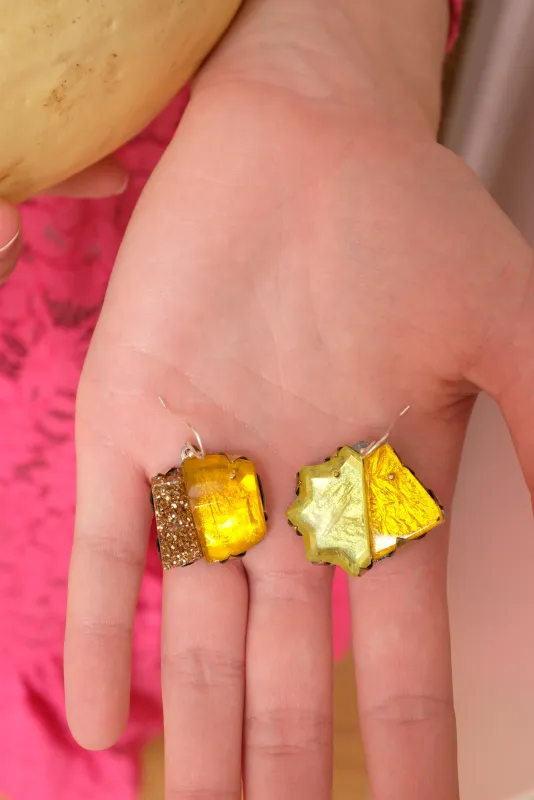 Nikki Couppee Canary Glitter Gem Earrings sold by Beklina
