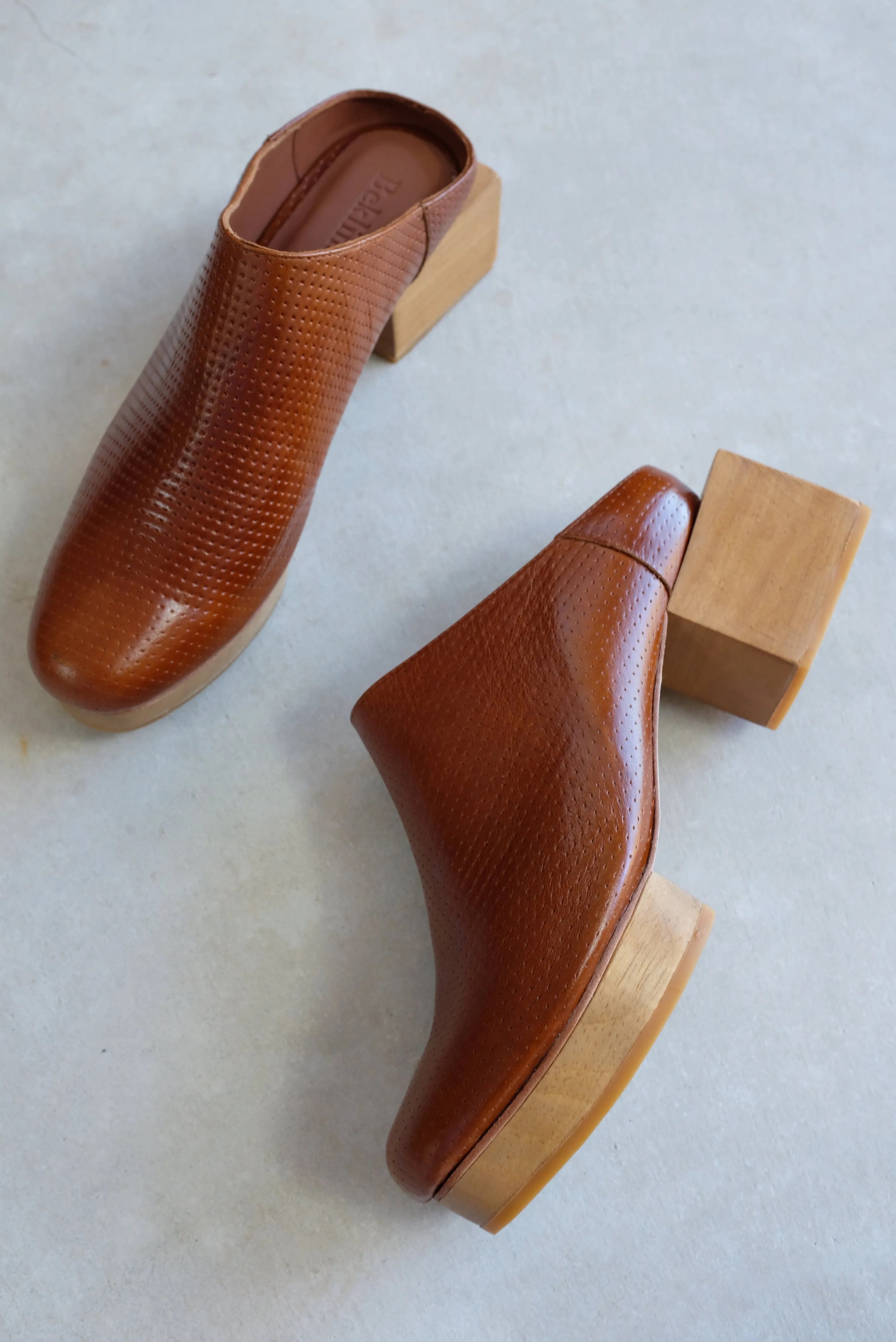 Beklina Matisse Platform Mules Perforated Sepia sold by Beklina