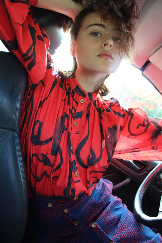 Heinui Llum Blouse Bright Red Bunny Print sold by Beklina