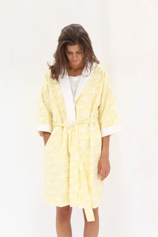 Lina Rennell Organic Cotton Robe Collage Print made by Beklina