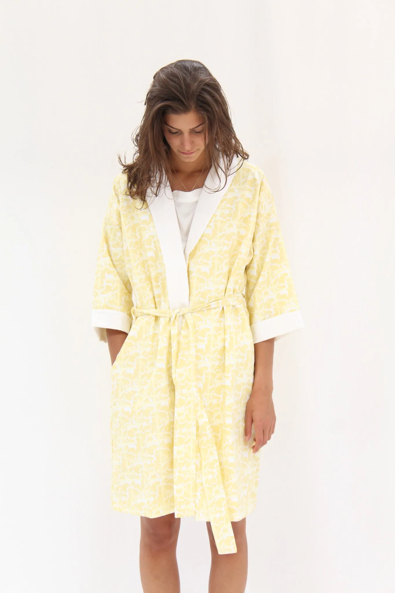 Lina Rennell Organic Cotton Robe Collage Print sold by Beklina