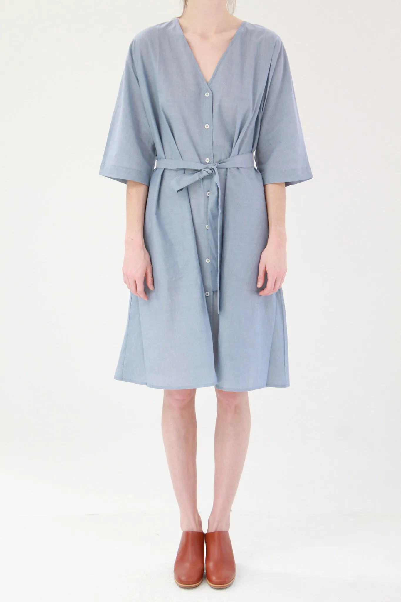 Kowtow Domus Shirt Dress Blue Chambray sold by Beklina