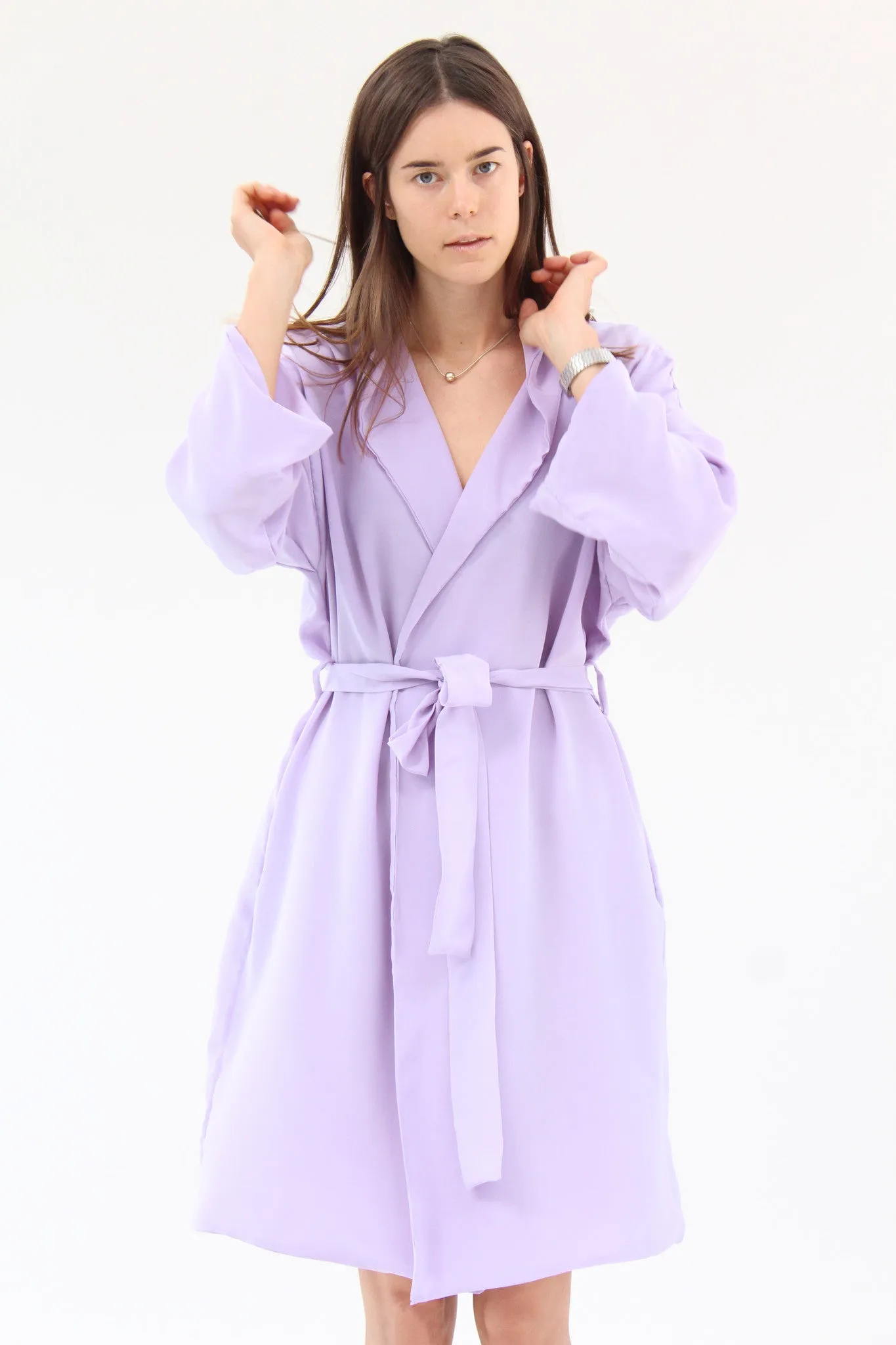 Lina Rennell Silk Robe Lilac sold by Beklina