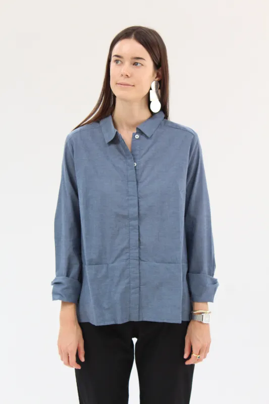Kowtow Cloudless Shirt Blue Chambray made by Kowtow